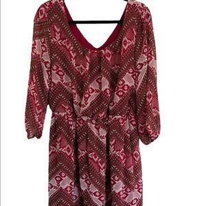 As U Wish NWT Woman’s Babydoll Dress Sz XL Pink White Orange Lined Flowy Aztec